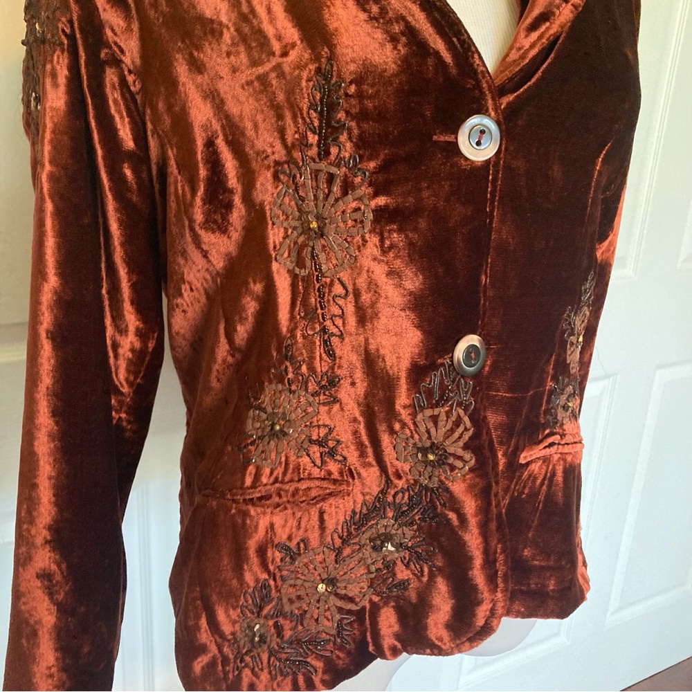 Coldwater Creek Rust Orange Velvet Jacket M Embroidered